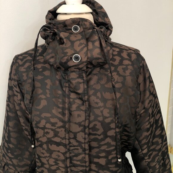 Luii Coat Black Brown Leopard Print Coat, Size L - Picture 4 of 9